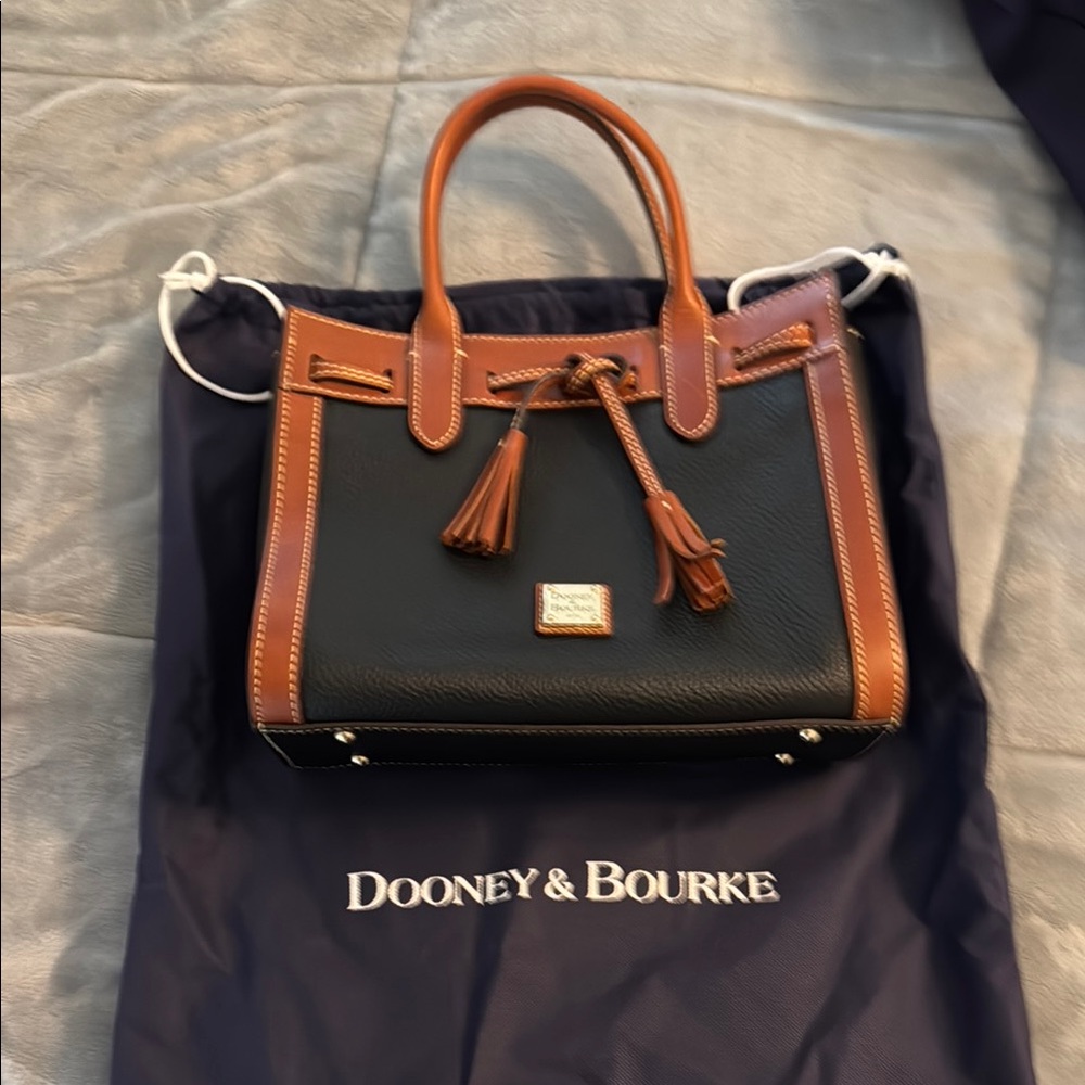 Dooney & Bourke Black and Brown Satchel with Tassel Detail